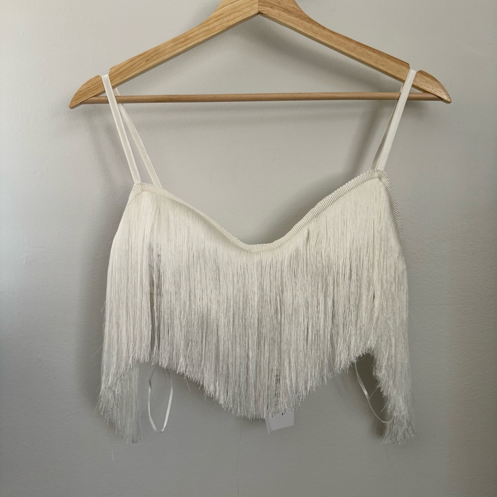 12th Tribe White Fringe Bra